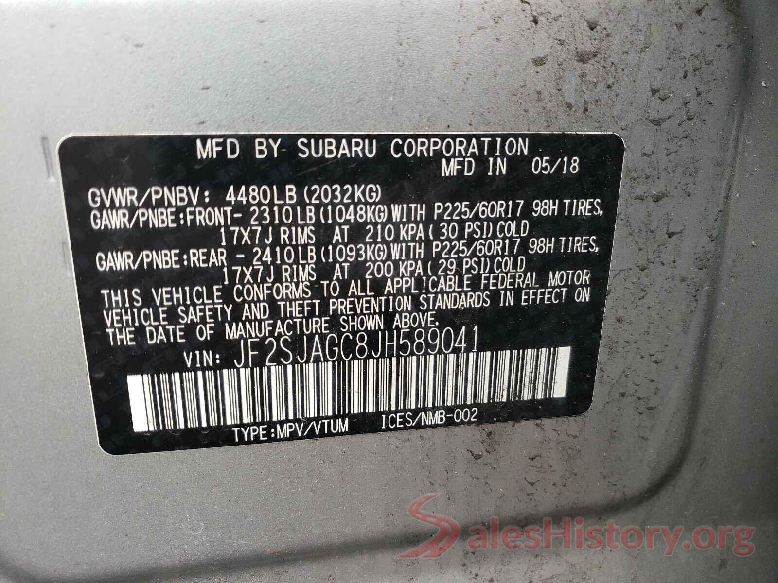 JF2SJAGC8JH589041 2018 SUBARU FORESTER