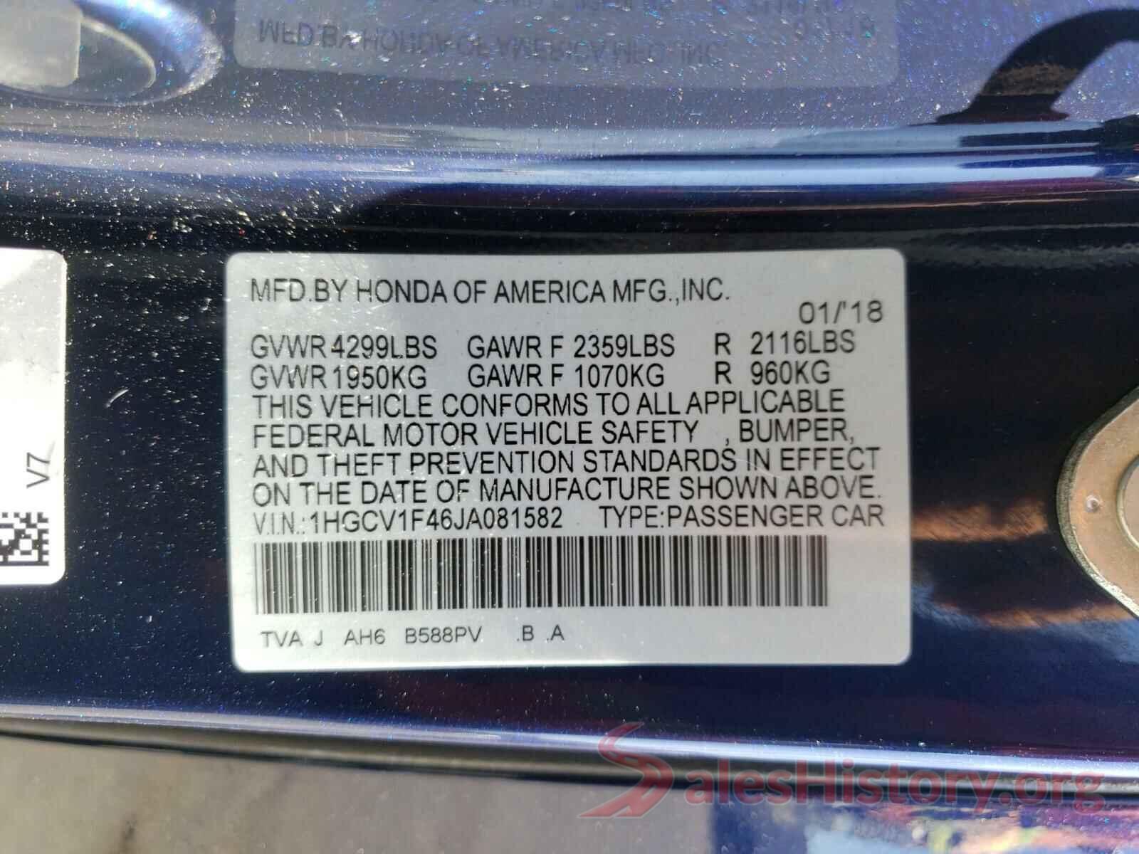 1HGCV1F46JA081582 2018 HONDA ACCORD