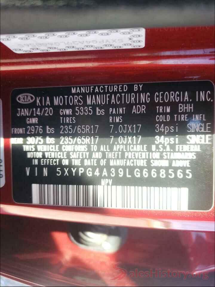 5XYPG4A39LG668565 2020 KIA SORENTO