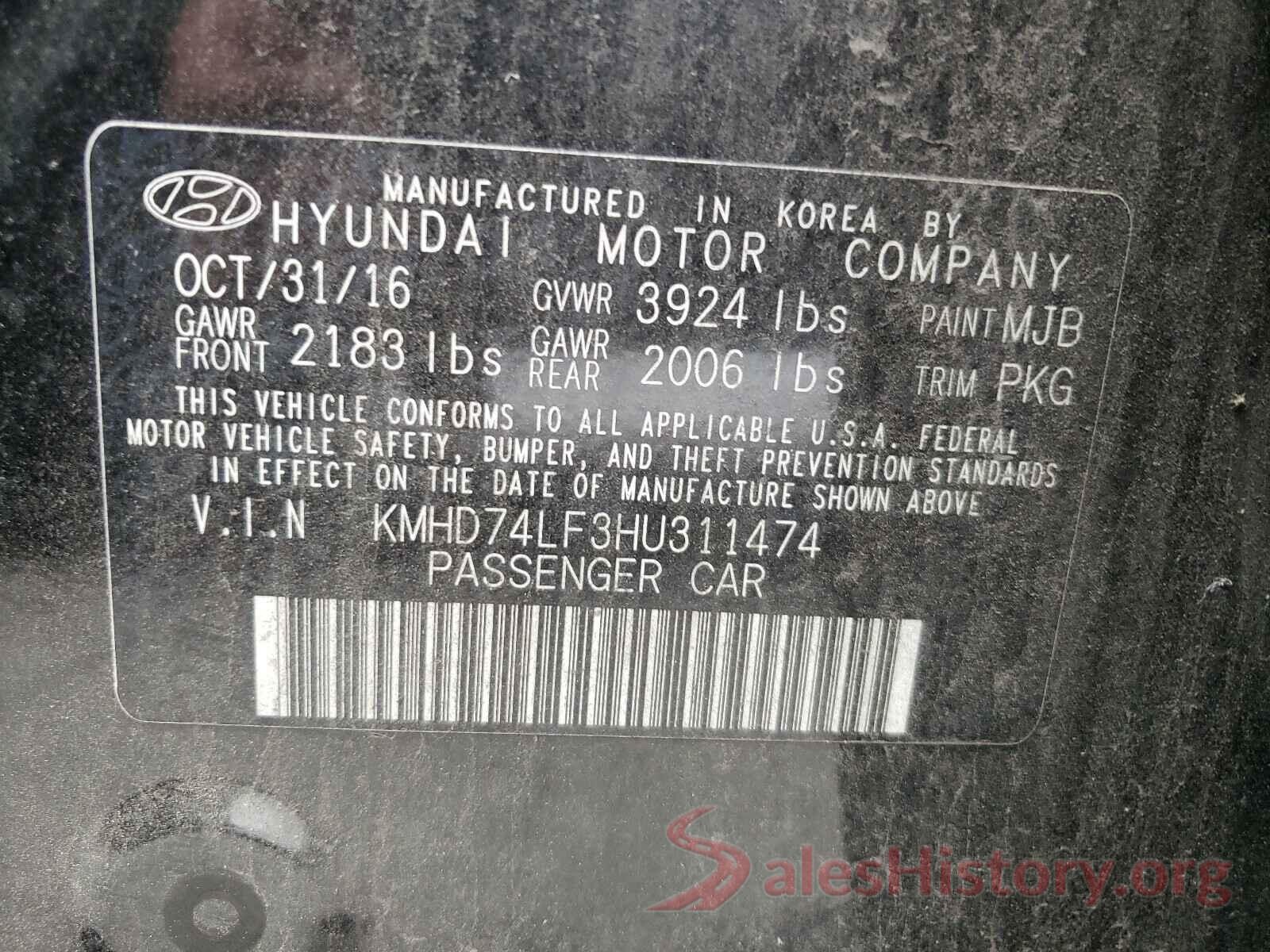 KMHD74LF3HU311474 2017 HYUNDAI ELANTRA