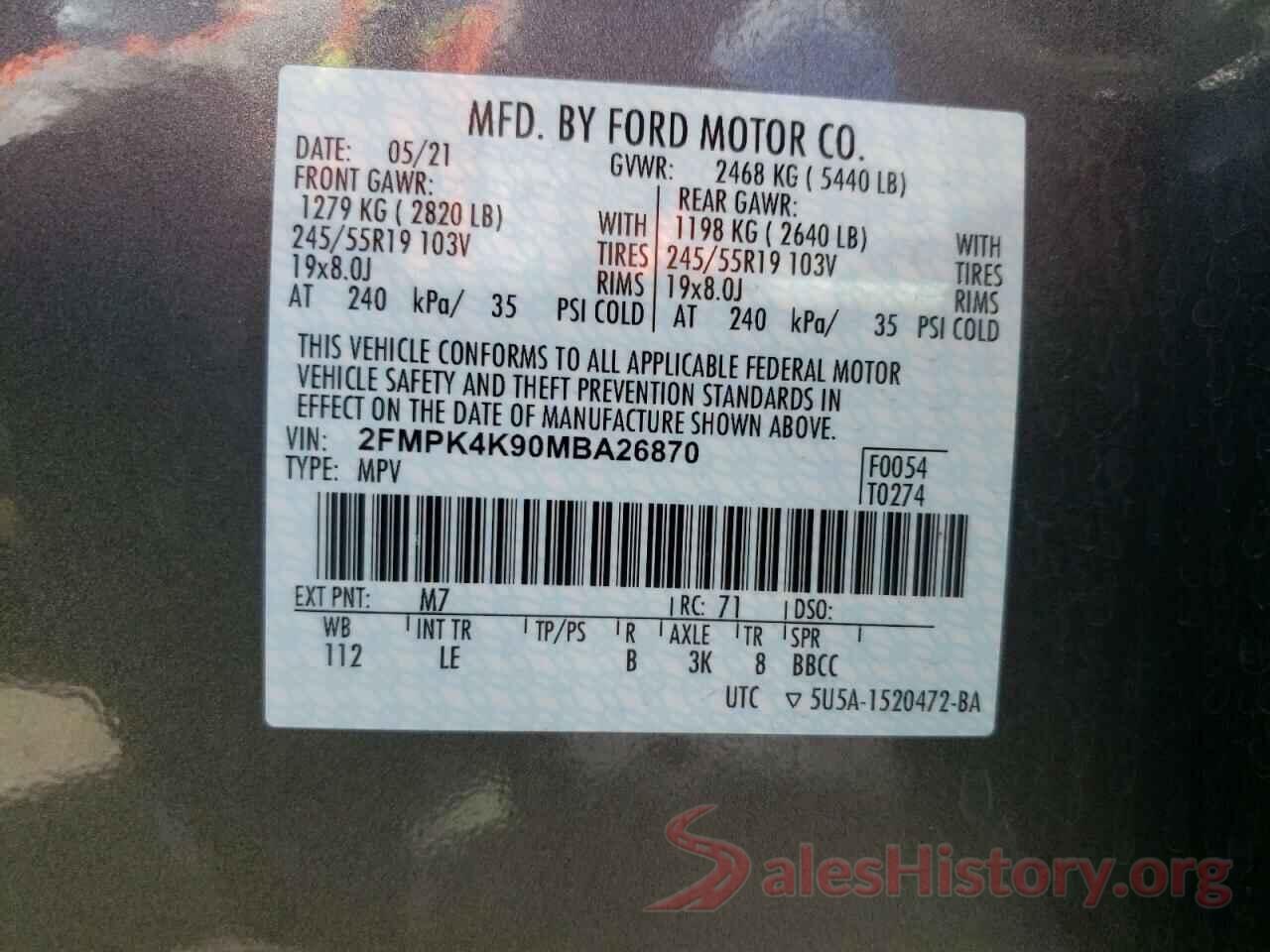 2FMPK4K90MBA26870 2021 FORD EDGE