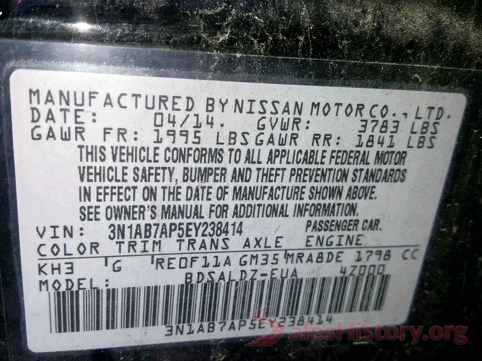 3N1AB7AP5EY238414 2014 NISSAN SENTRA