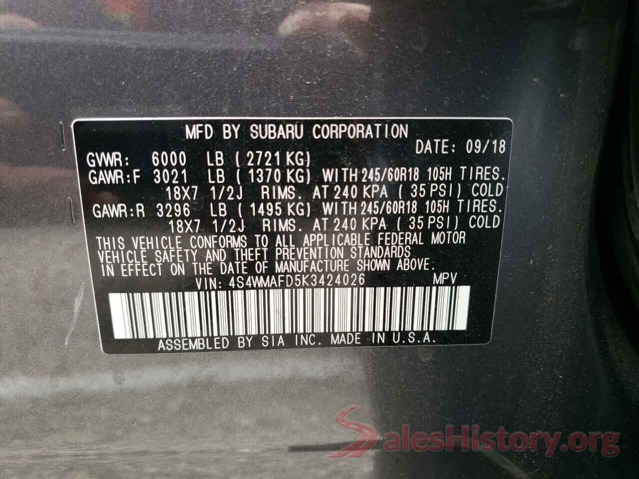 4S4WMAFD5K3424026 2019 SUBARU ALL MODELS