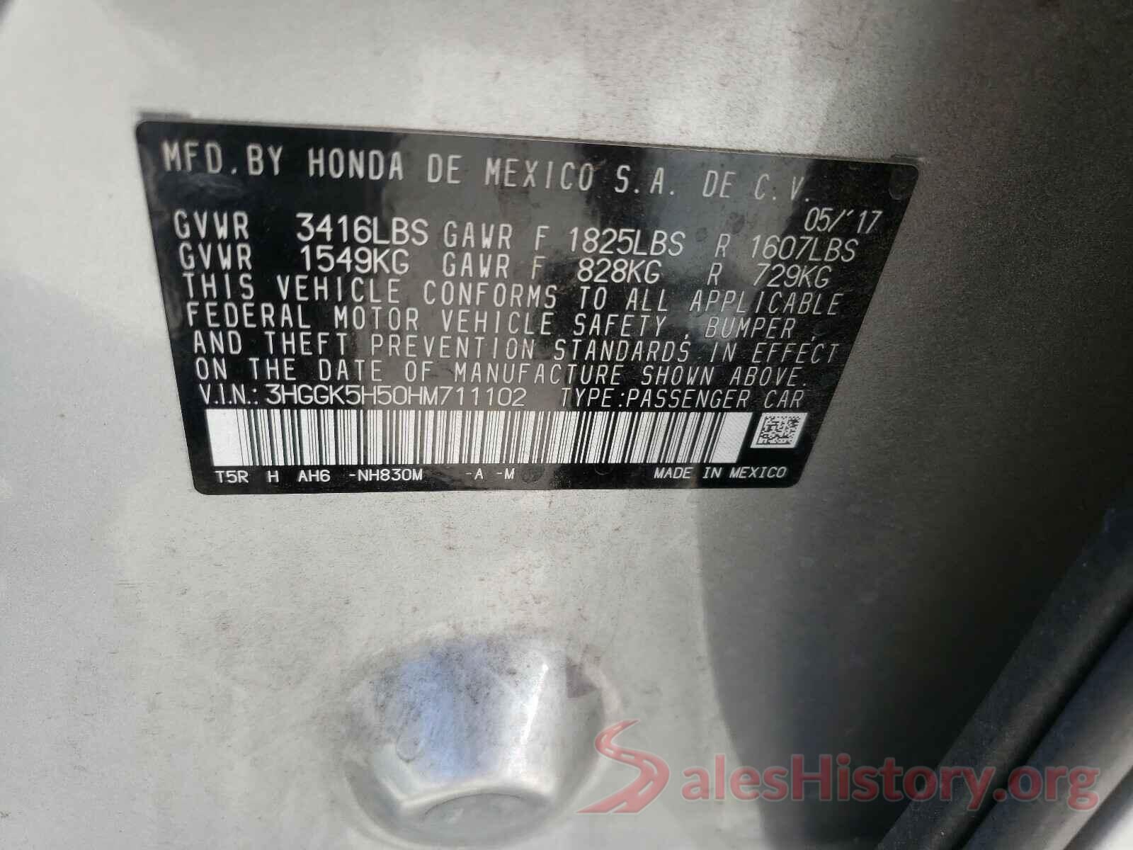 3HGGK5H50HM711102 2017 HONDA FIT