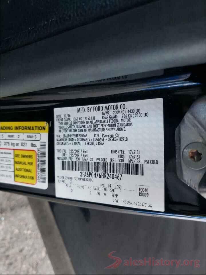 3FA6P0H76HR240467 2017 FORD FUSION