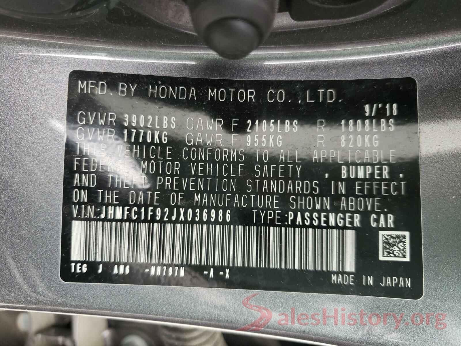 JHMFC1F92JX036986 2018 HONDA CIVIC