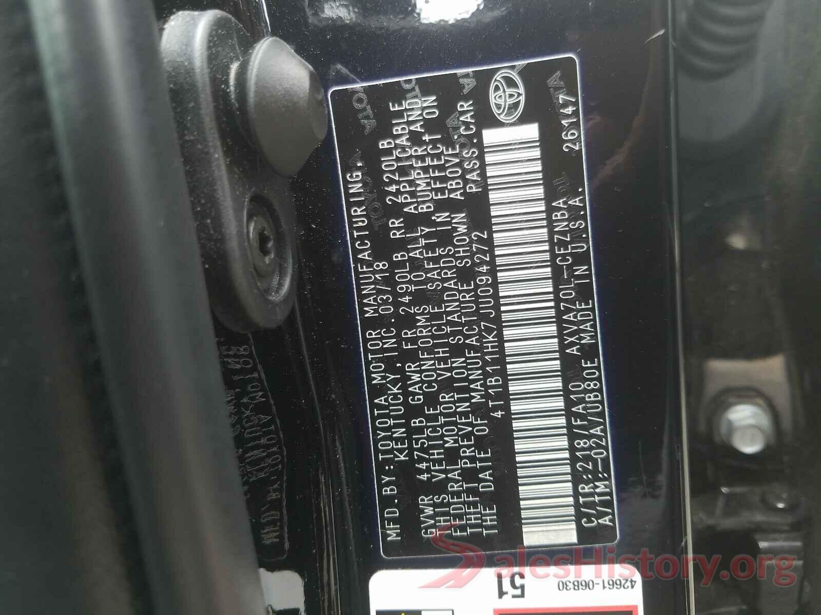 4T1B11HK7JU094272 2018 TOYOTA CAMRY