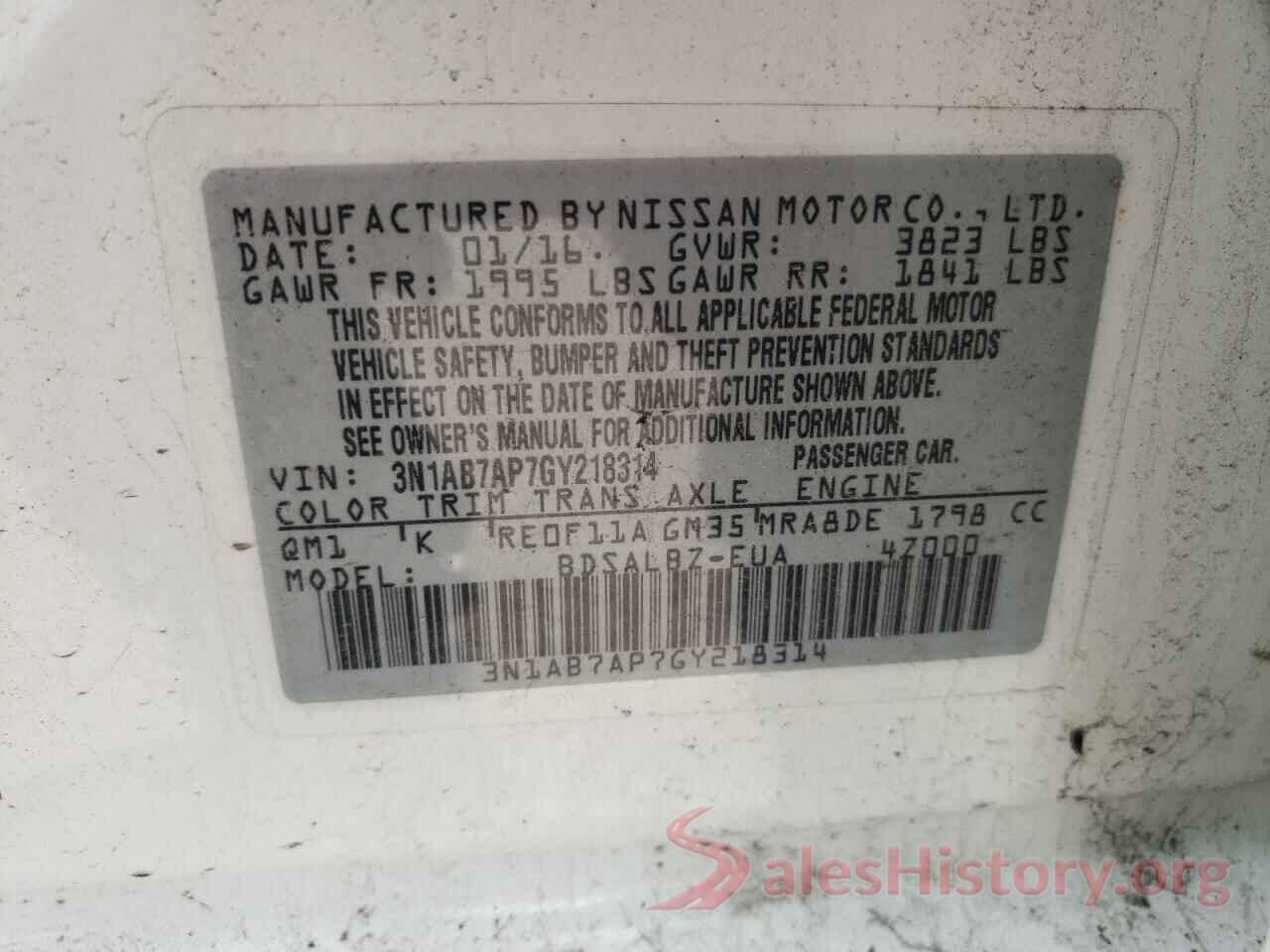 3N1AB7AP7GY218314 2016 NISSAN SENTRA