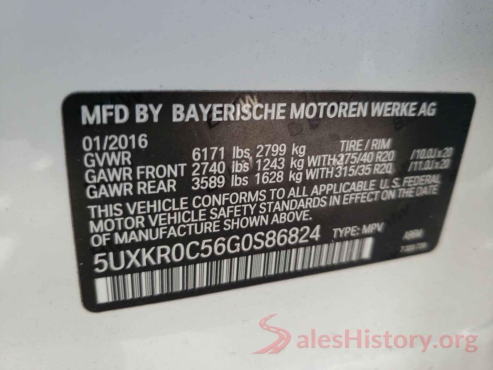 5UXKR0C56G0S86824 2016 BMW X5