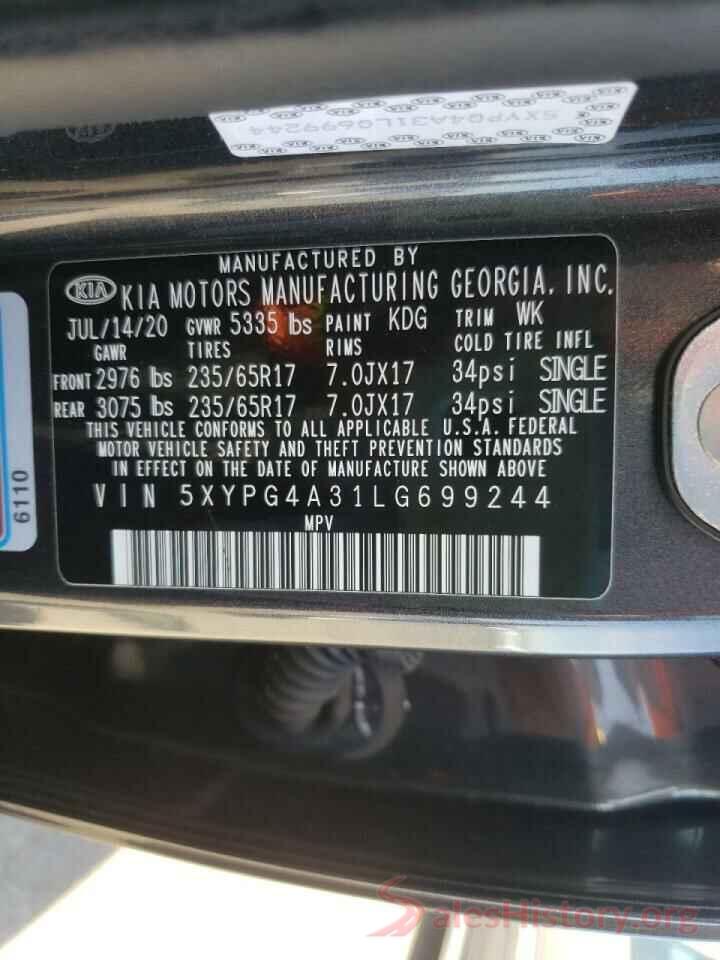 5XYPG4A31LG699244 2020 KIA SORENTO