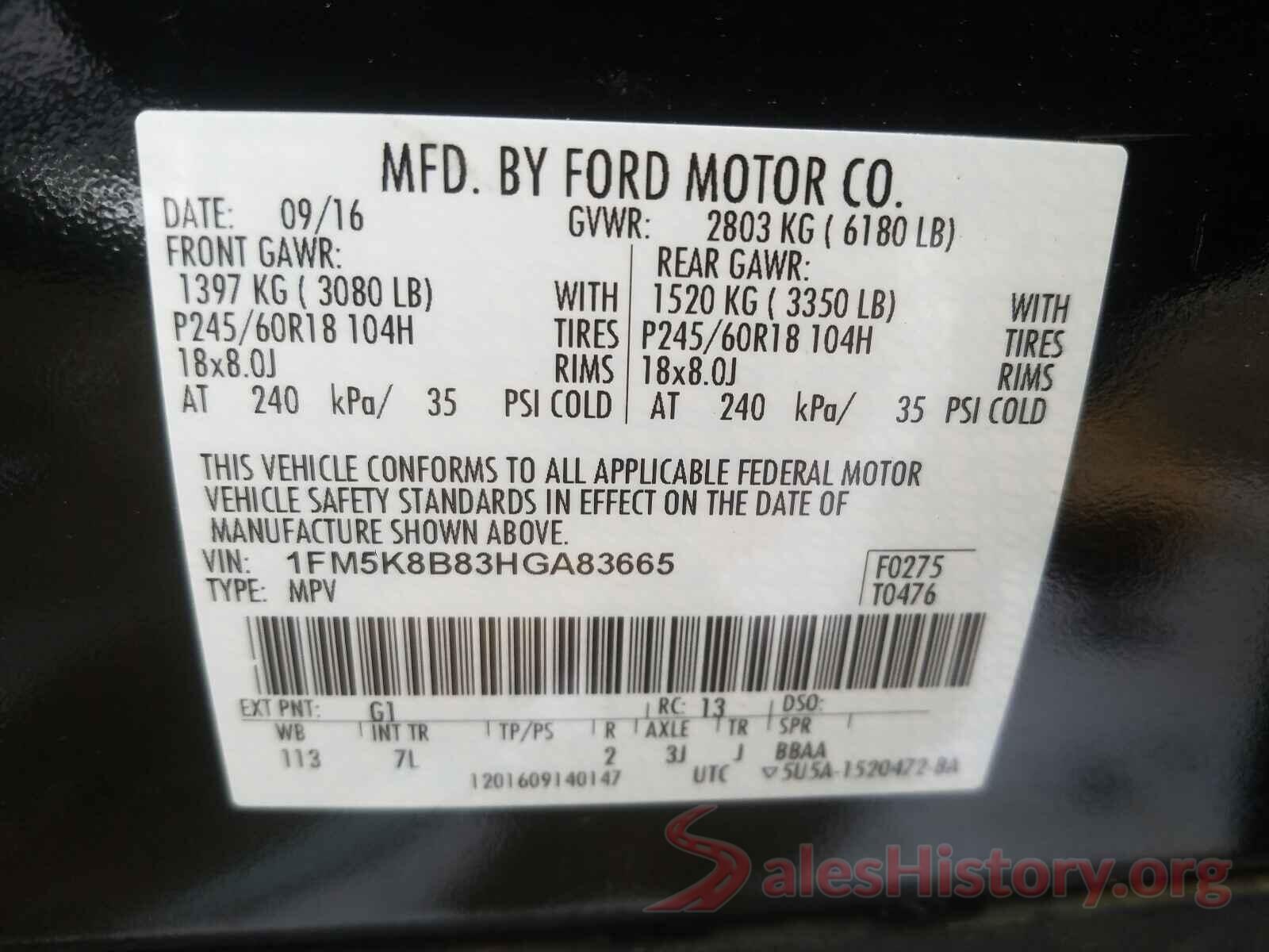 1FM5K8B83HGA83665 2017 FORD EXPLORER