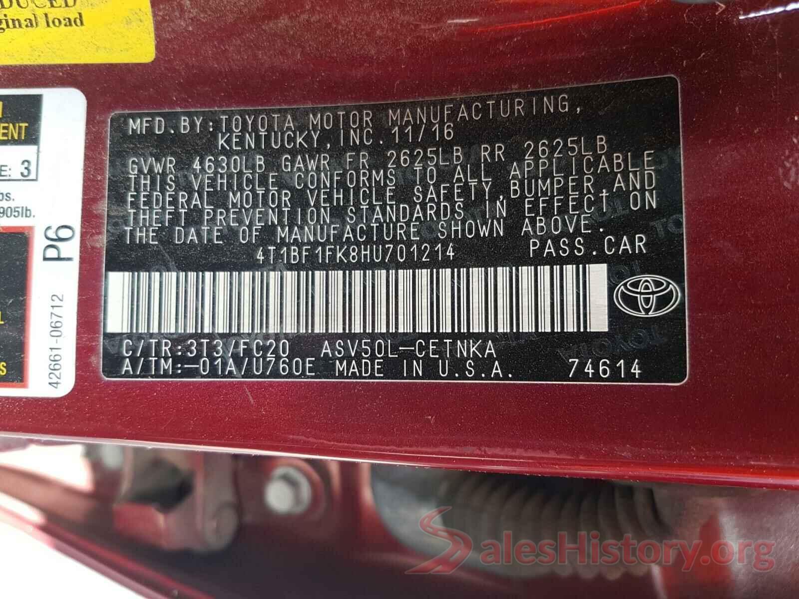 4T1BF1FK8HU701214 2017 TOYOTA CAMRY