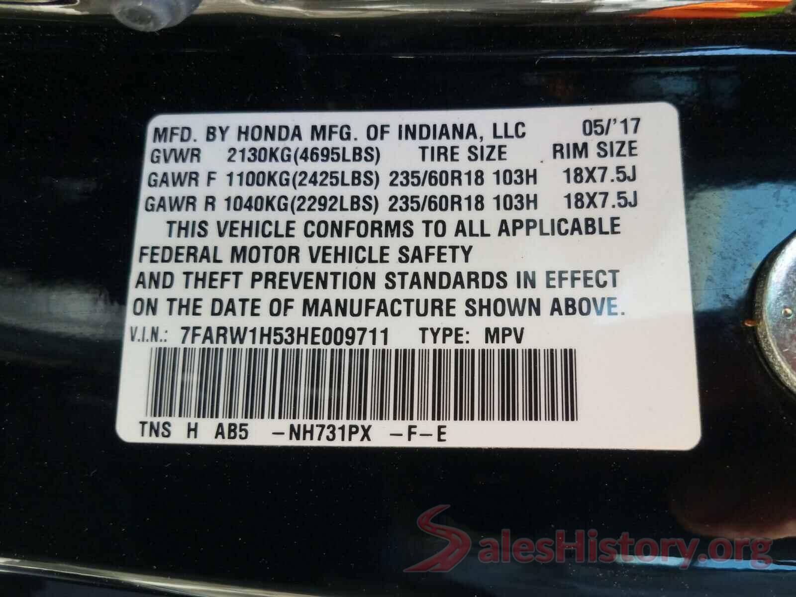 7FARW1H53HE009711 2017 HONDA CRV