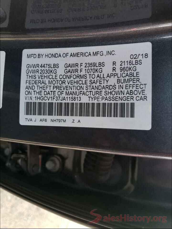 1HGCV1F37JA115813 2018 HONDA ACCORD