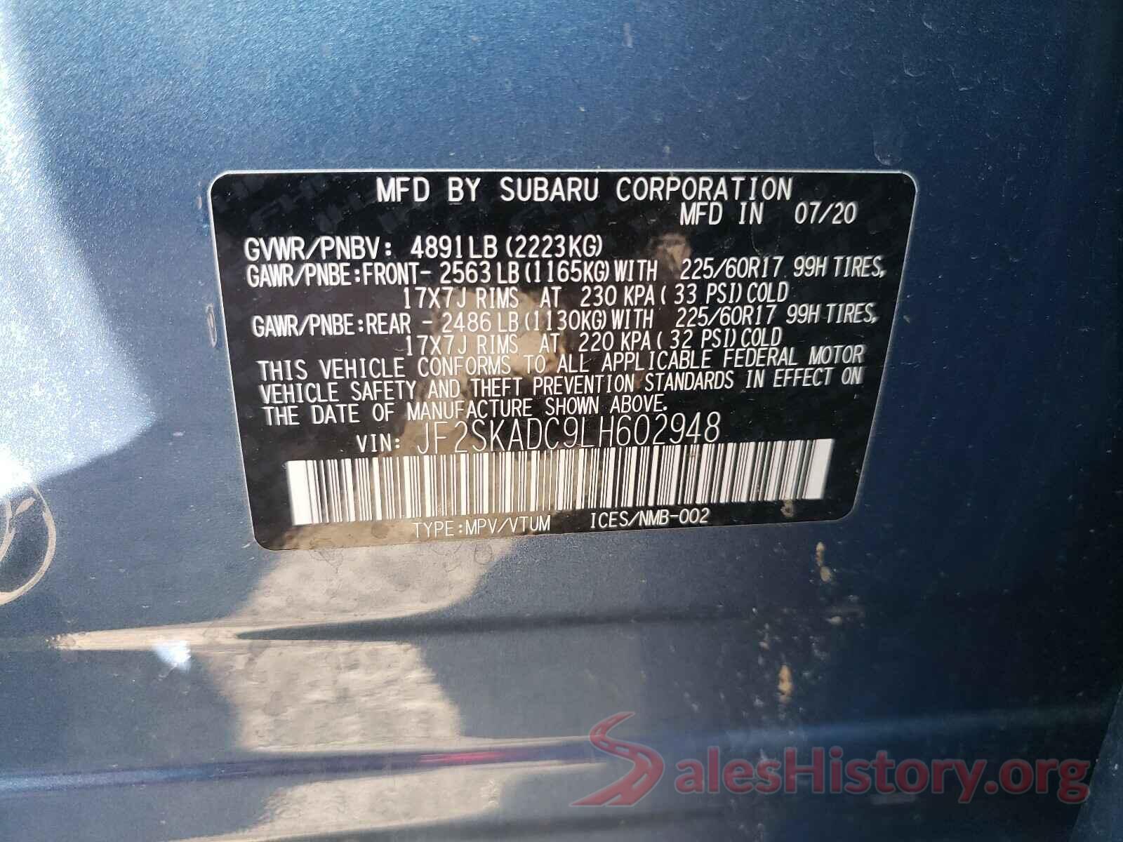 JF2SKADC9LH602948 2020 SUBARU FORESTER