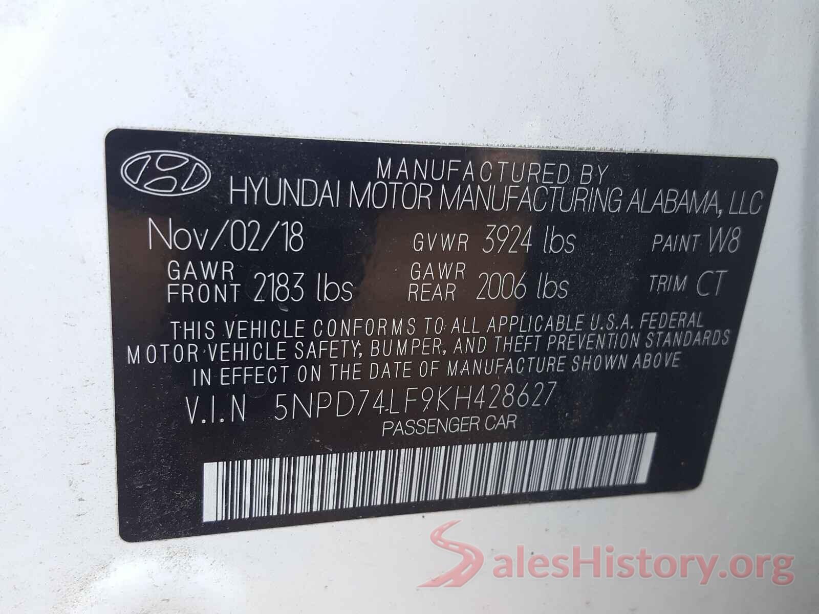 5NPD74LF9KH428627 2019 HYUNDAI ELANTRA