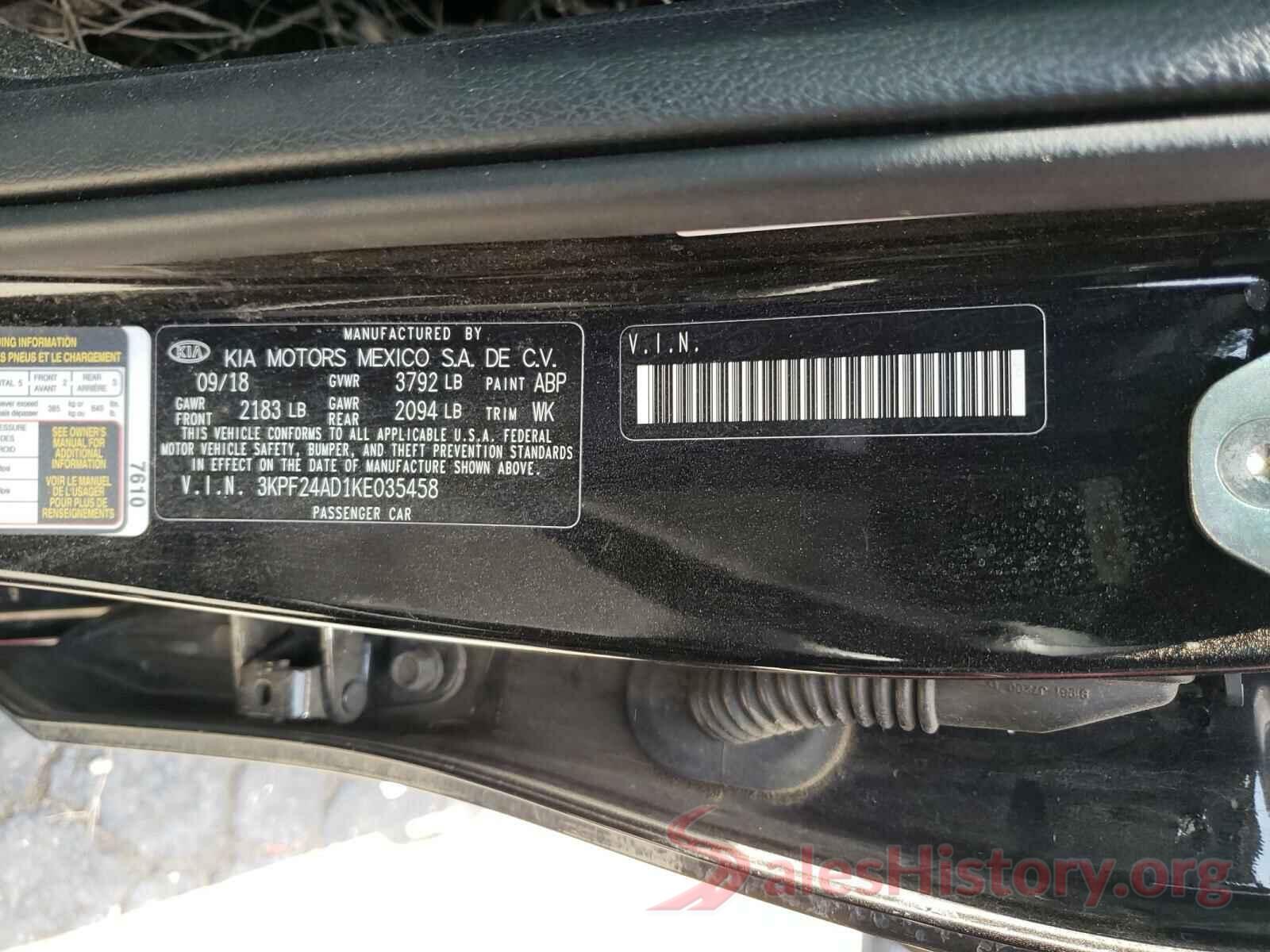 3KPF24AD1KE035458 2019 KIA FORTE