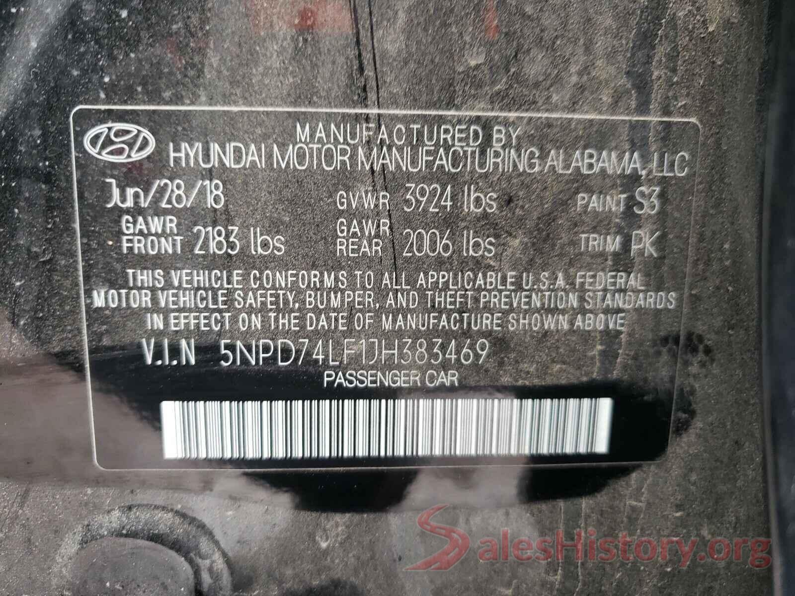 5NPD74LF1JH383469 2018 HYUNDAI ELANTRA