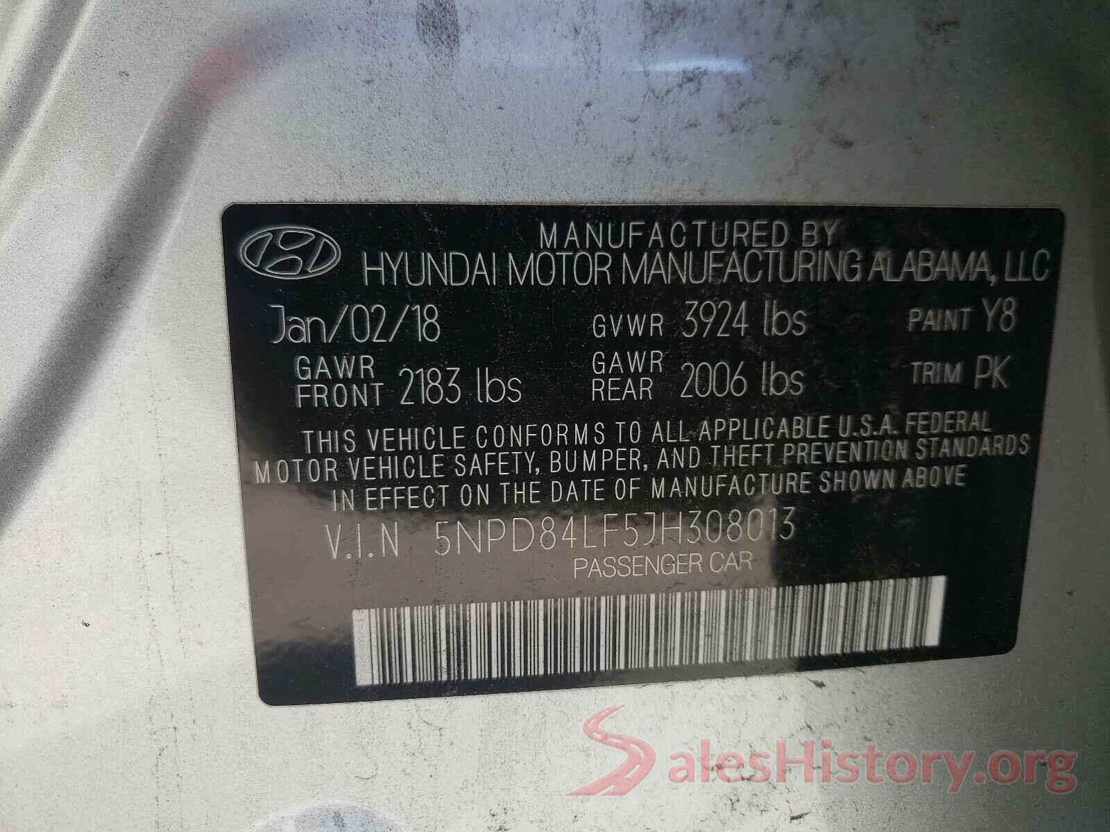 5NPD84LF5JH308013 2018 HYUNDAI ELANTRA