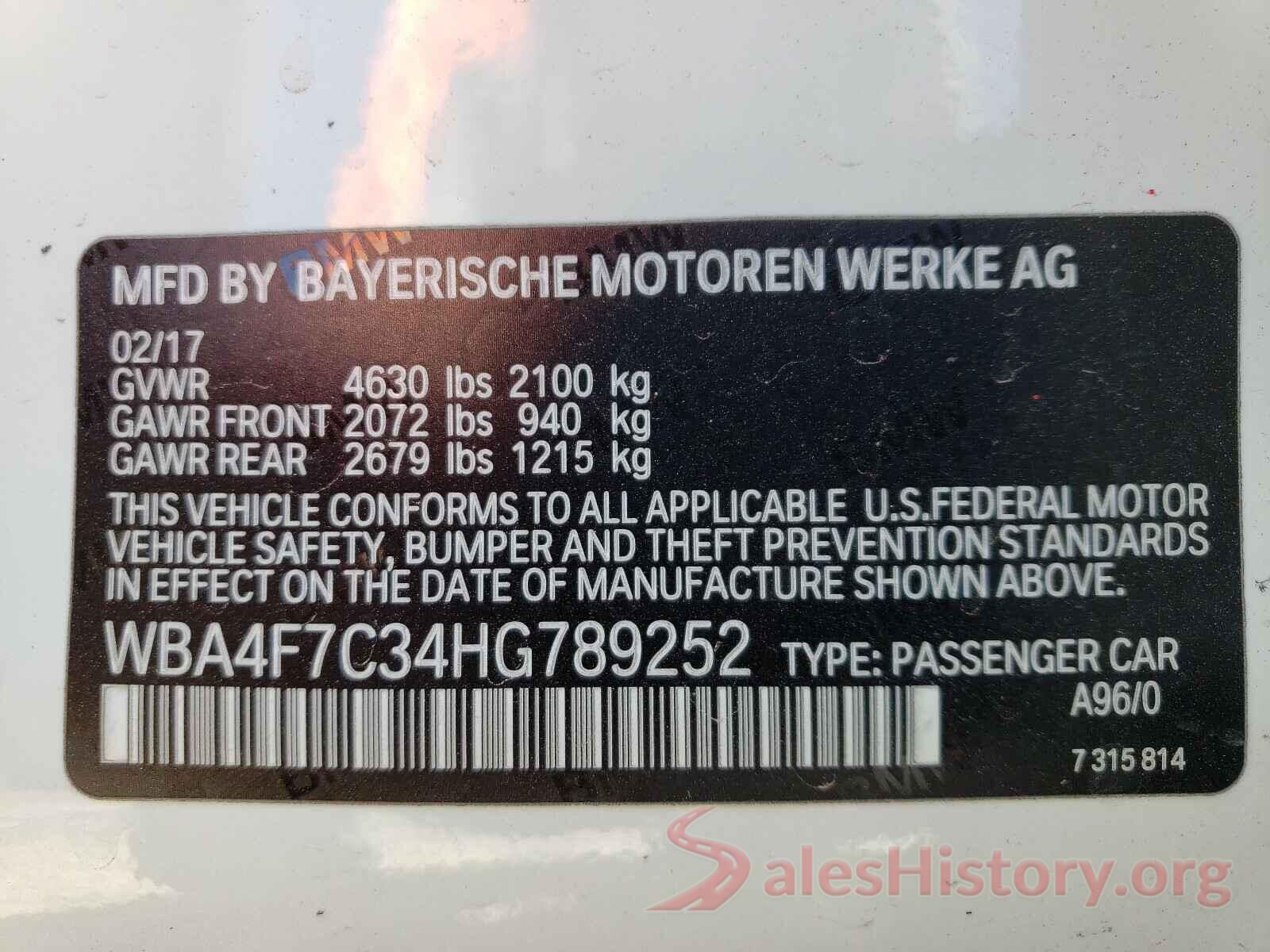 WBA4F7C34HG789252 2017 BMW 4 SERIES