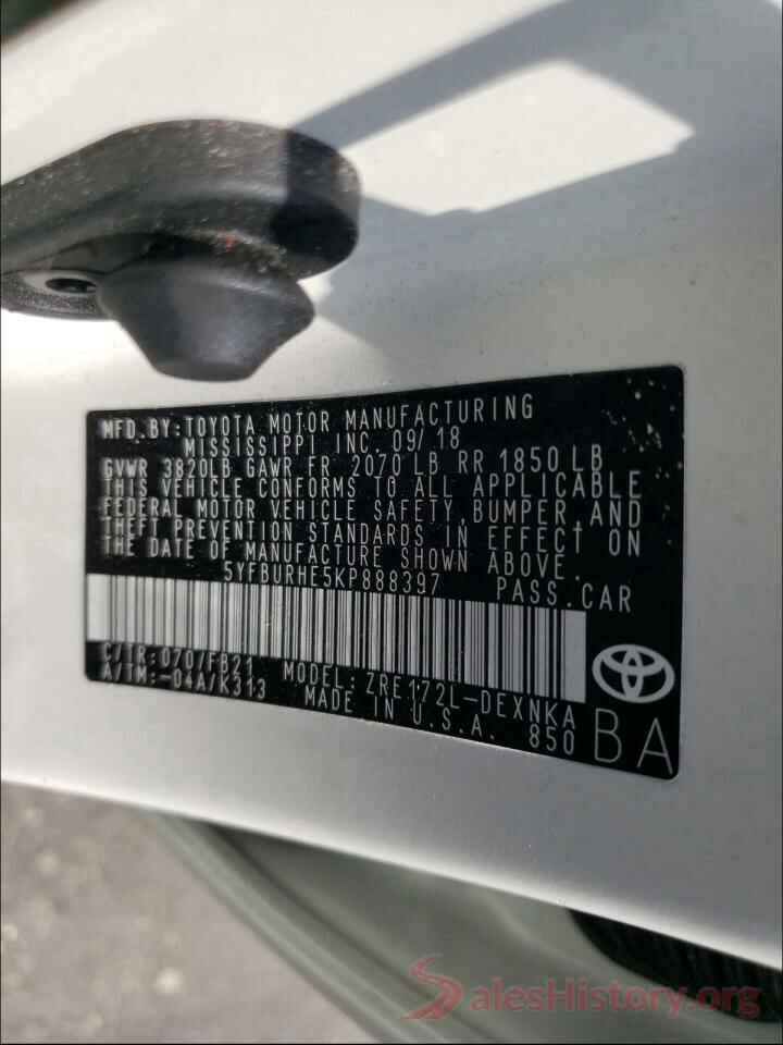 5YFBURHE5KP888397 2019 TOYOTA COROLLA