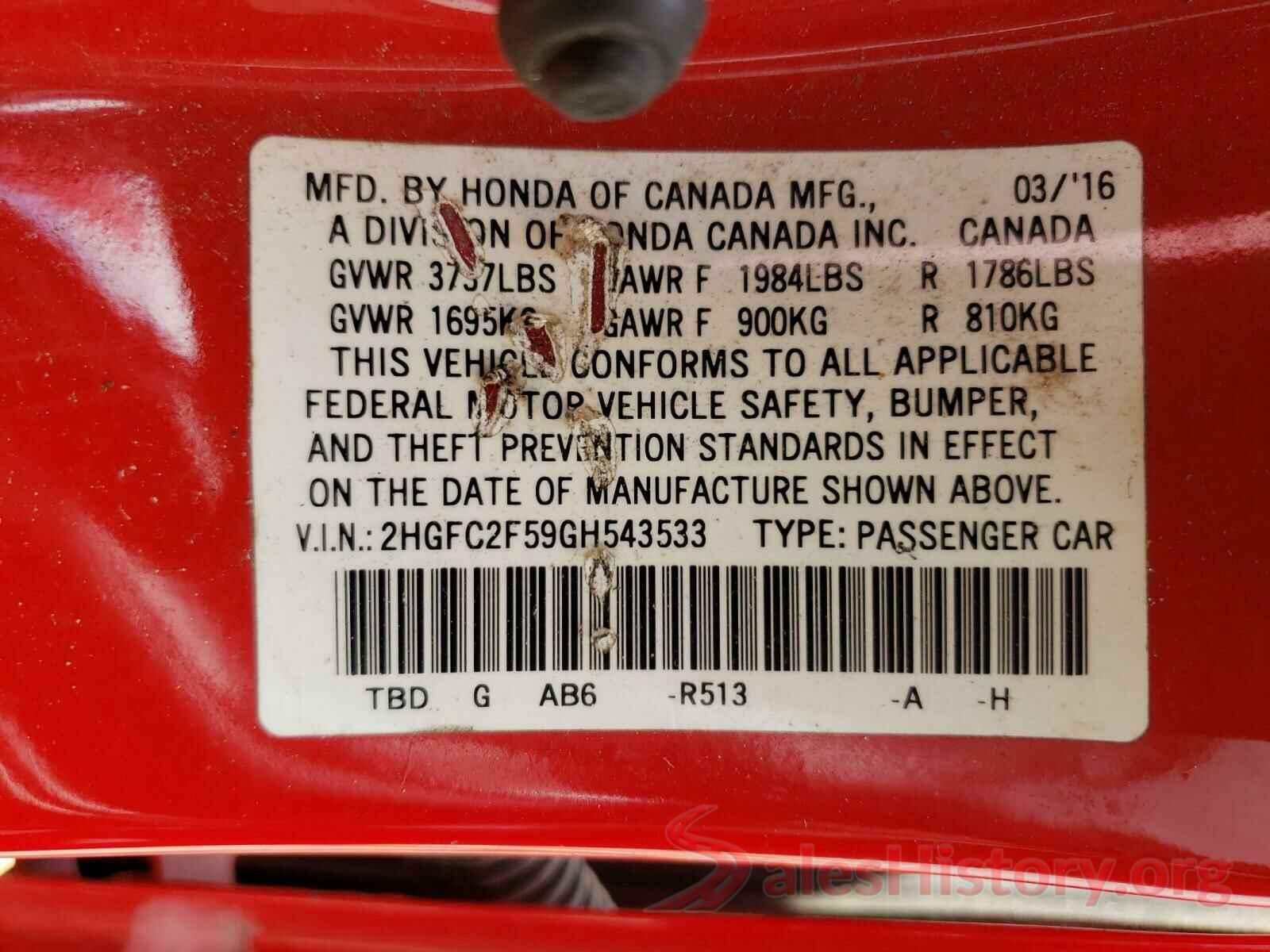 2HGFC2F59GH543533 2016 HONDA CIVIC