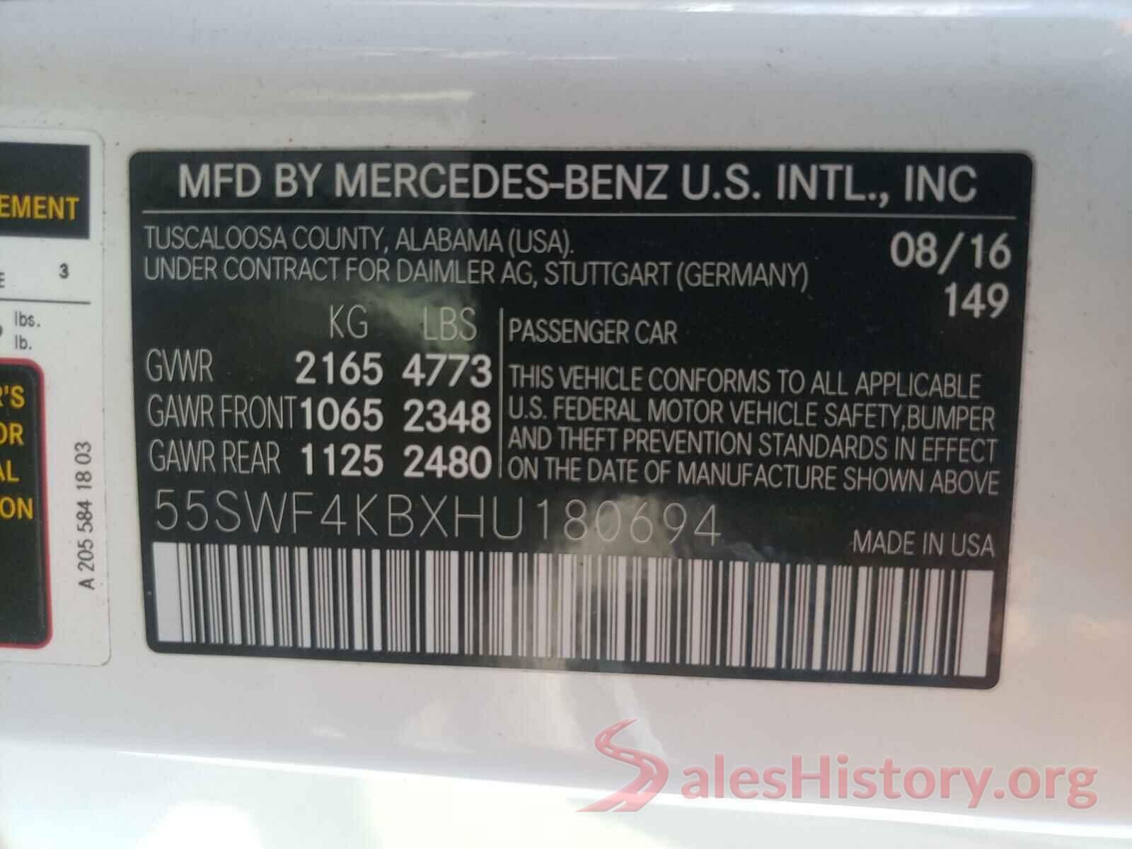 55SWF4KBXHU180694 2017 MERCEDES-BENZ C CLASS