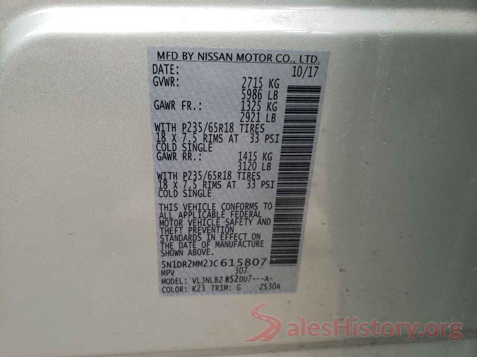 5N1DR2MM2JC615807 2018 NISSAN PATHFINDER