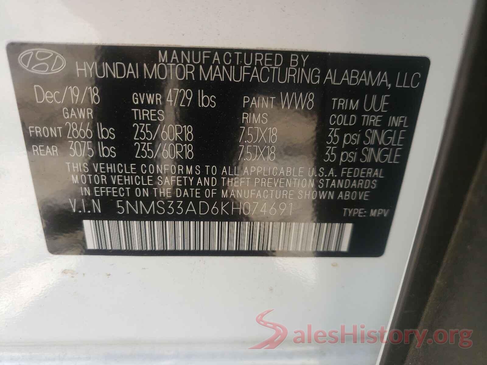 5NMS33AD6KH074691 2019 HYUNDAI SANTA FE