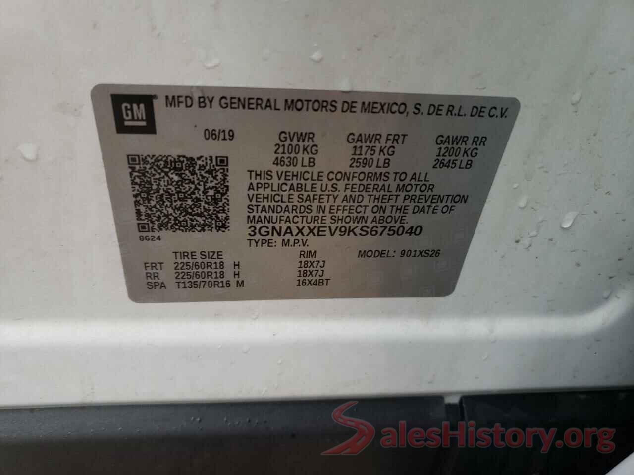 3GNAXXEV9KS675040 2019 CHEVROLET EQUINOX