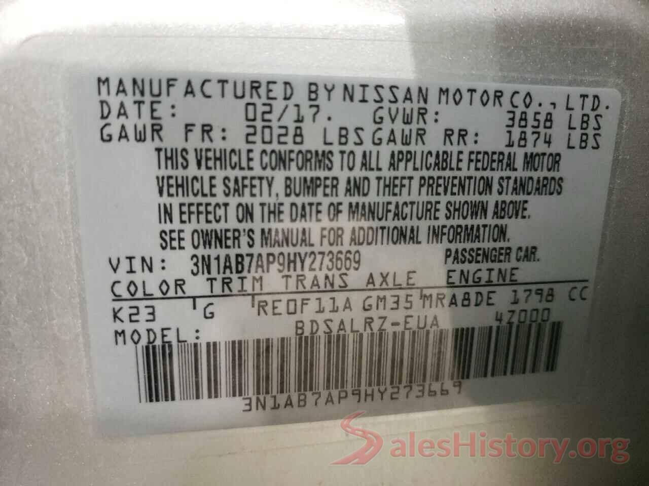 3N1AB7AP9HY273669 2017 NISSAN SENTRA