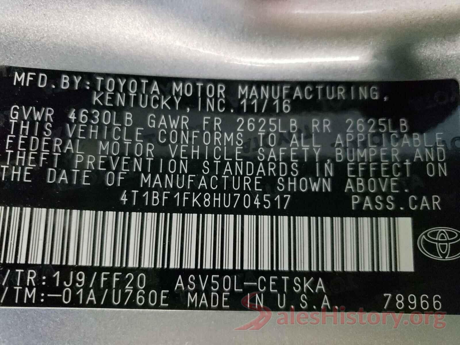 4T1BF1FK8HU704517 2017 TOYOTA CAMRY