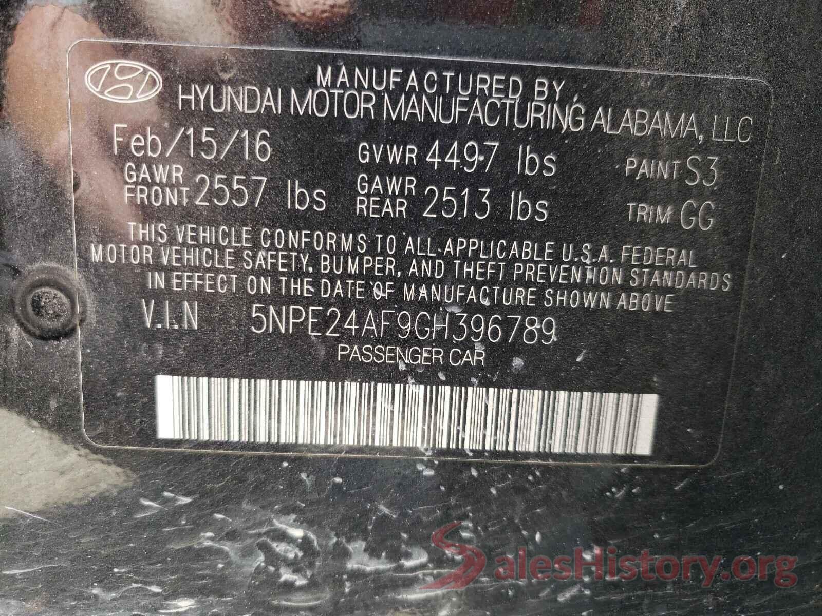 5NPE24AF9GH396789 2016 HYUNDAI SONATA