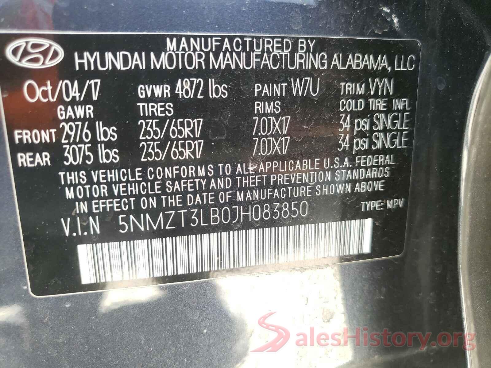 5NMZT3LB0JH083850 2018 HYUNDAI SANTA FE