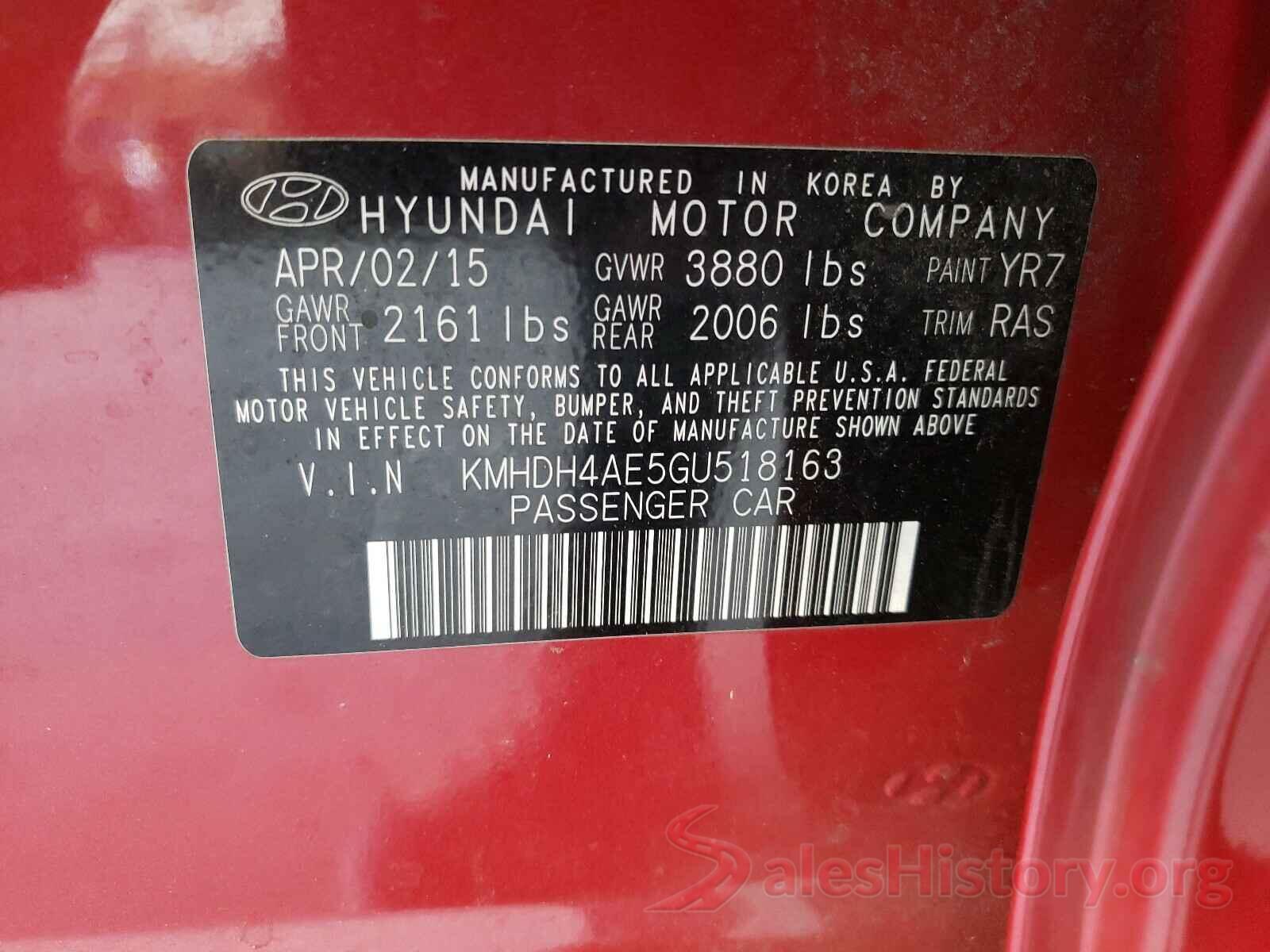 KMHDH4AE5GU518163 2016 HYUNDAI ELANTRA