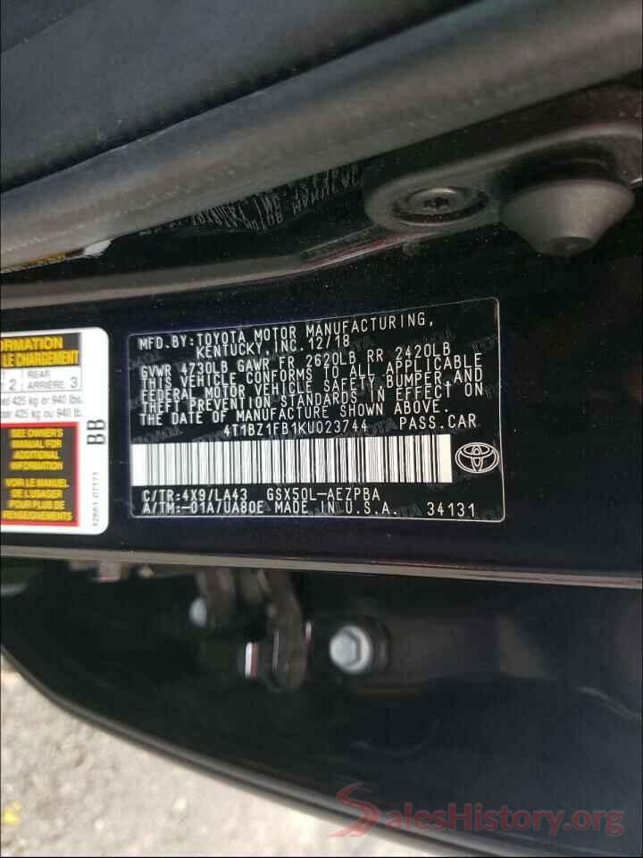 4T1BZ1FB1KU023744 2019 TOYOTA AVALON