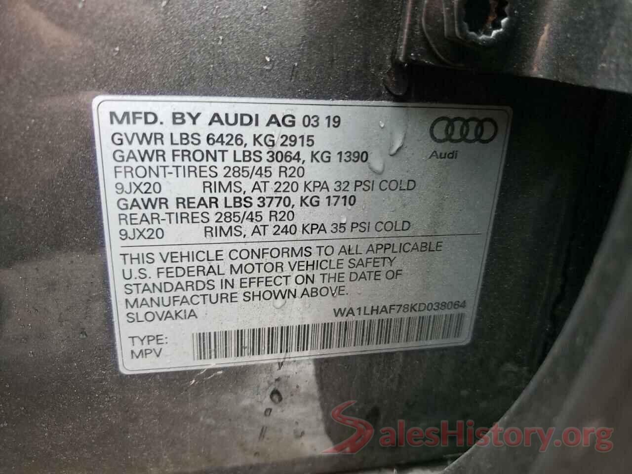 WA1LHAF78KD038064 2019 AUDI Q7