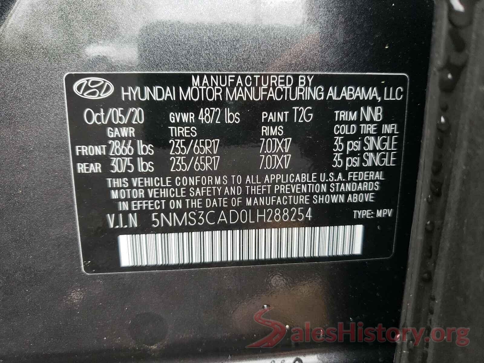 5NMS3CAD0LH288254 2020 HYUNDAI SANTA FE