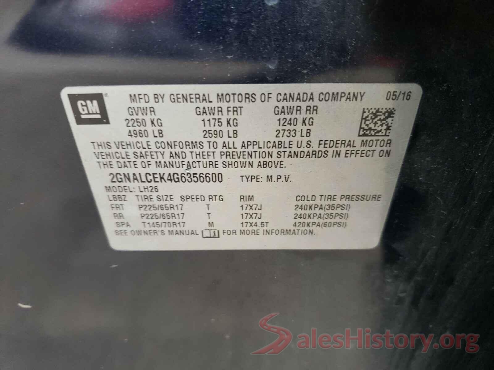 2GNALCEK4G6356600 2016 CHEVROLET EQUINOX