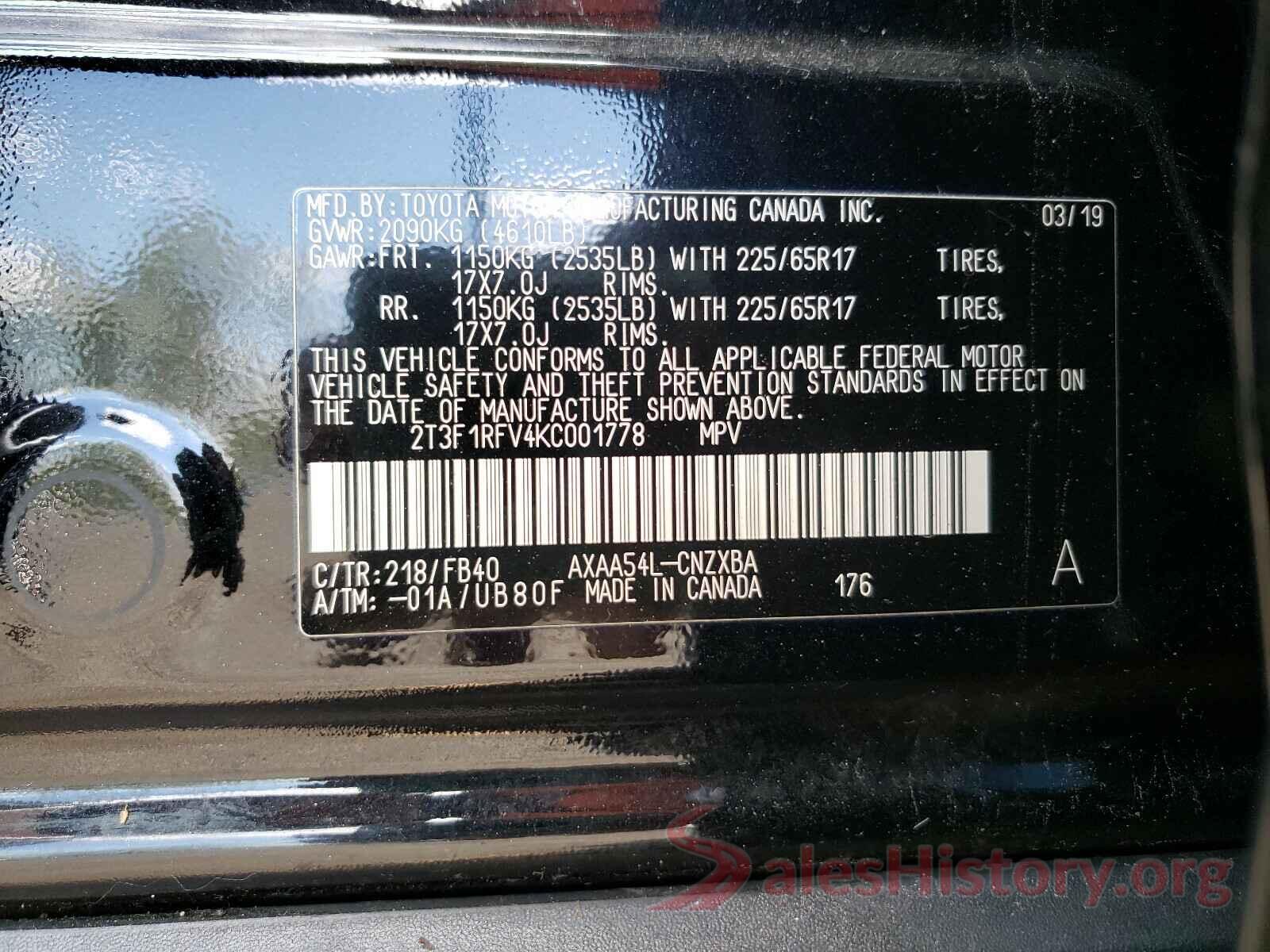 2T3F1RFV4KC001778 2019 TOYOTA RAV4