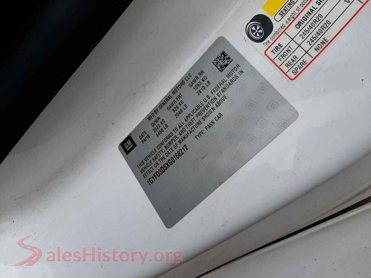 2016 CHEVROLET CAMARO VIN 1G1FD3DSXG0168212, odometer mileage