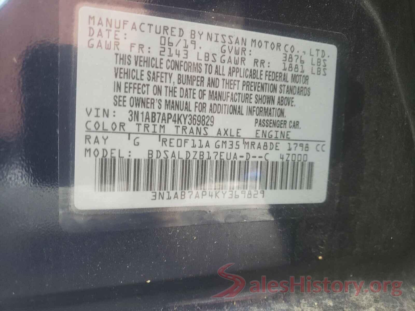 3N1AB7AP4KY369829 2019 NISSAN SENTRA