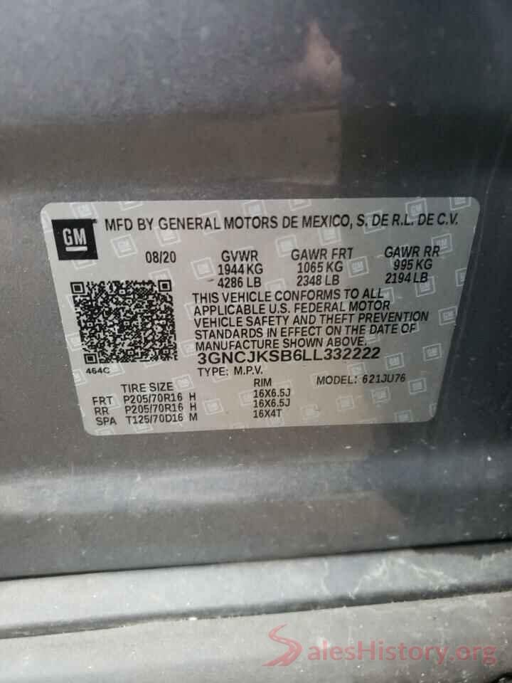 3GNCJKSB6LL332222 2020 CHEVROLET TRAX