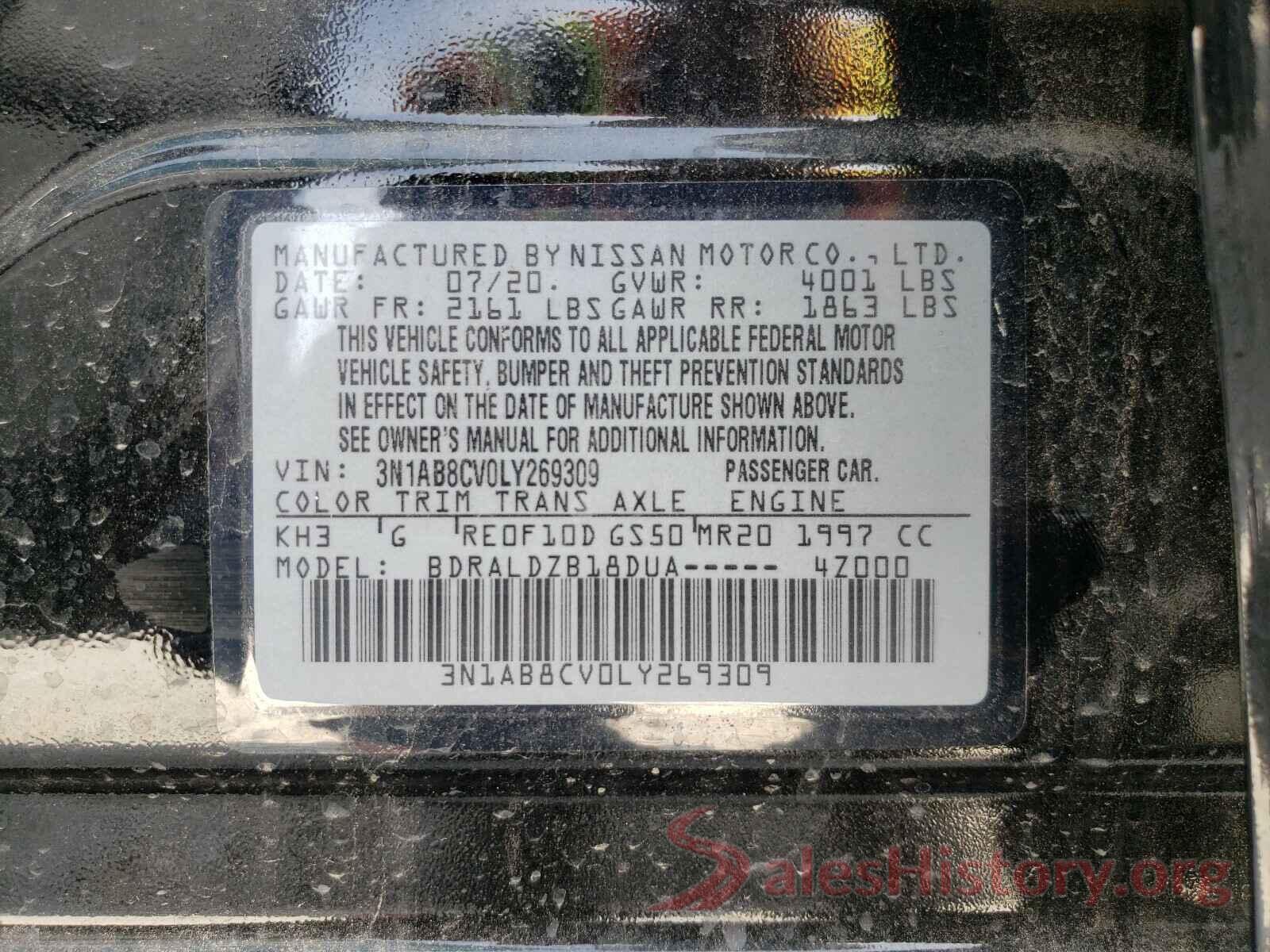 3N1AB8CV0LY269309 2020 NISSAN SENTRA