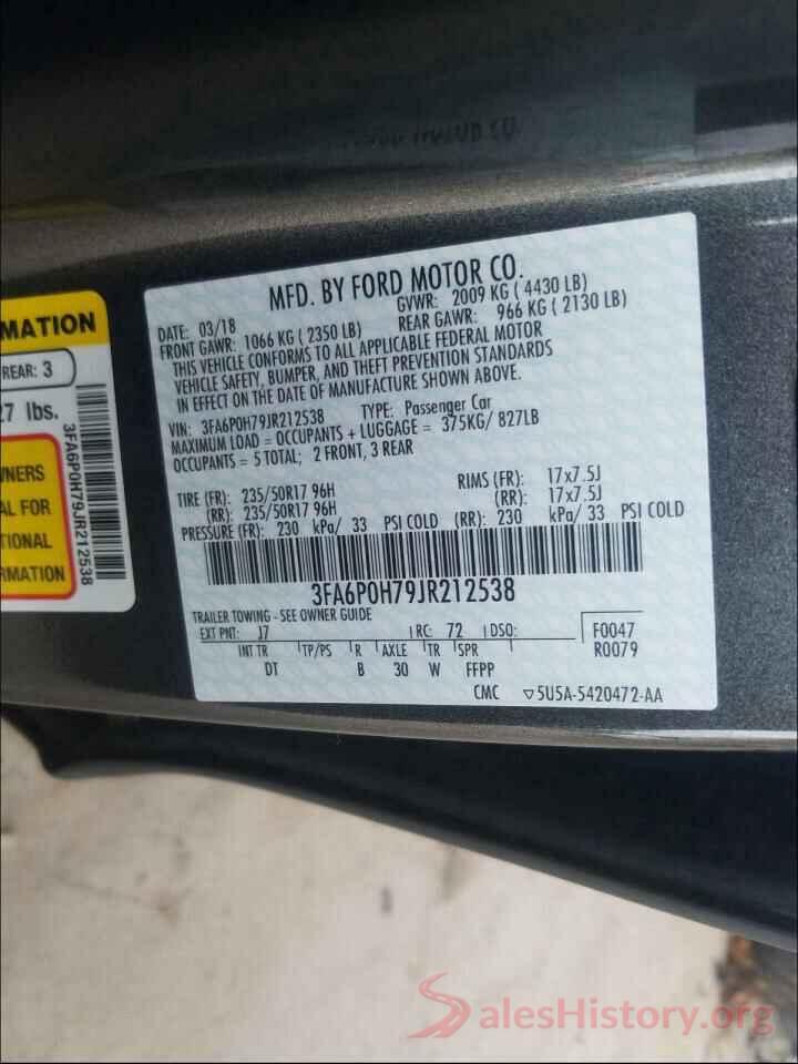 3FA6P0H79JR212538 2018 FORD FUSION