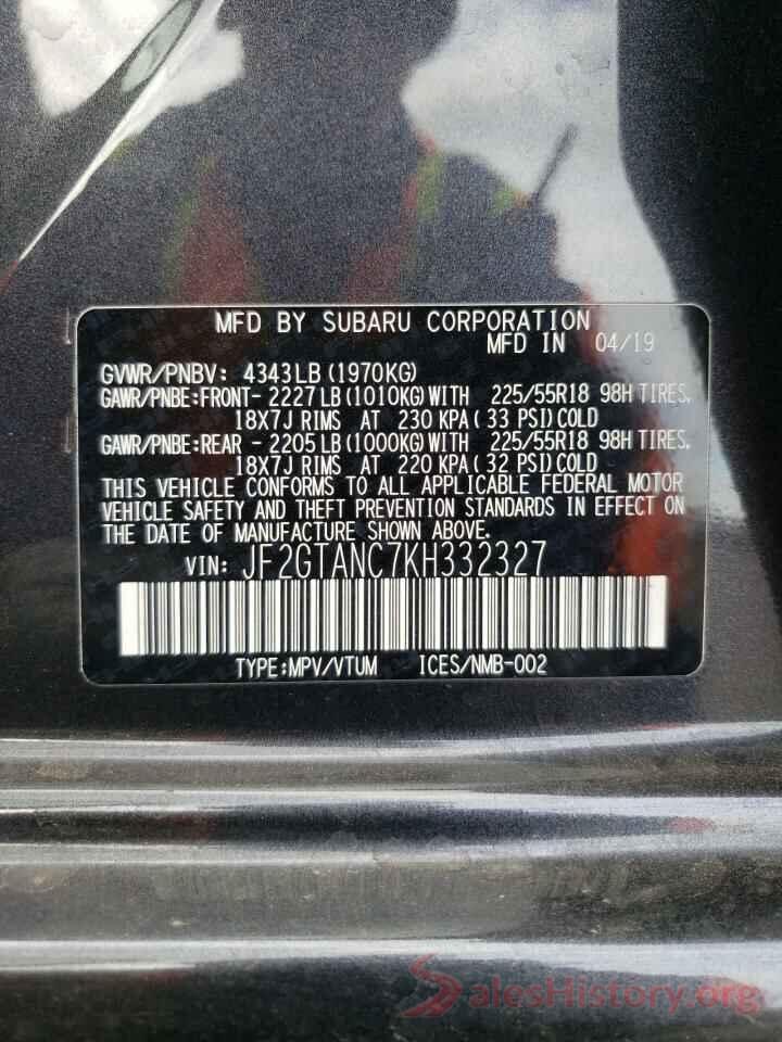 JF2GTANC7KH332327 2019 SUBARU CROSSTREK