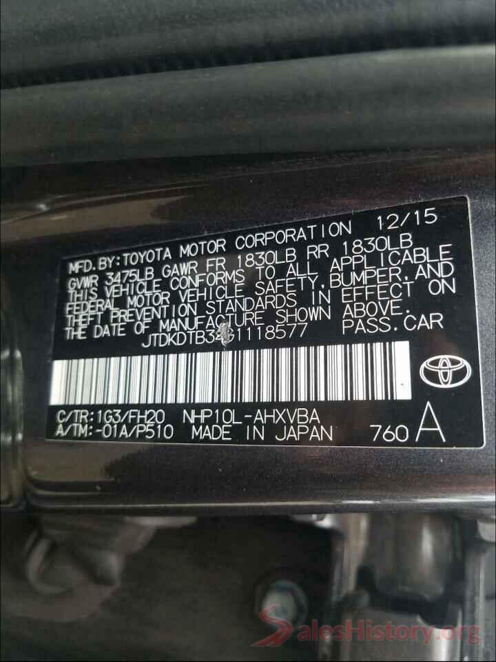 JTDKDTB34G1118577 2016 TOYOTA PRIUS