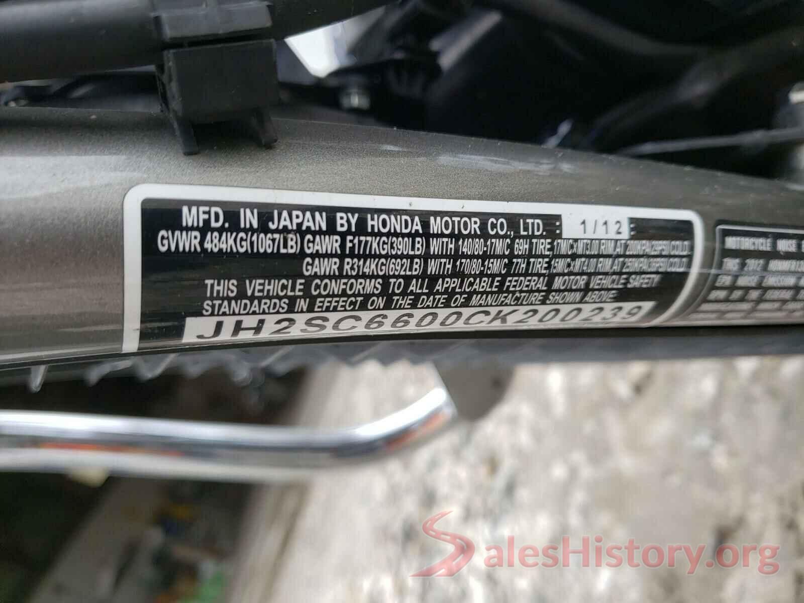 JH2SC6600CK200239 2012 HONDA VT CYCLE