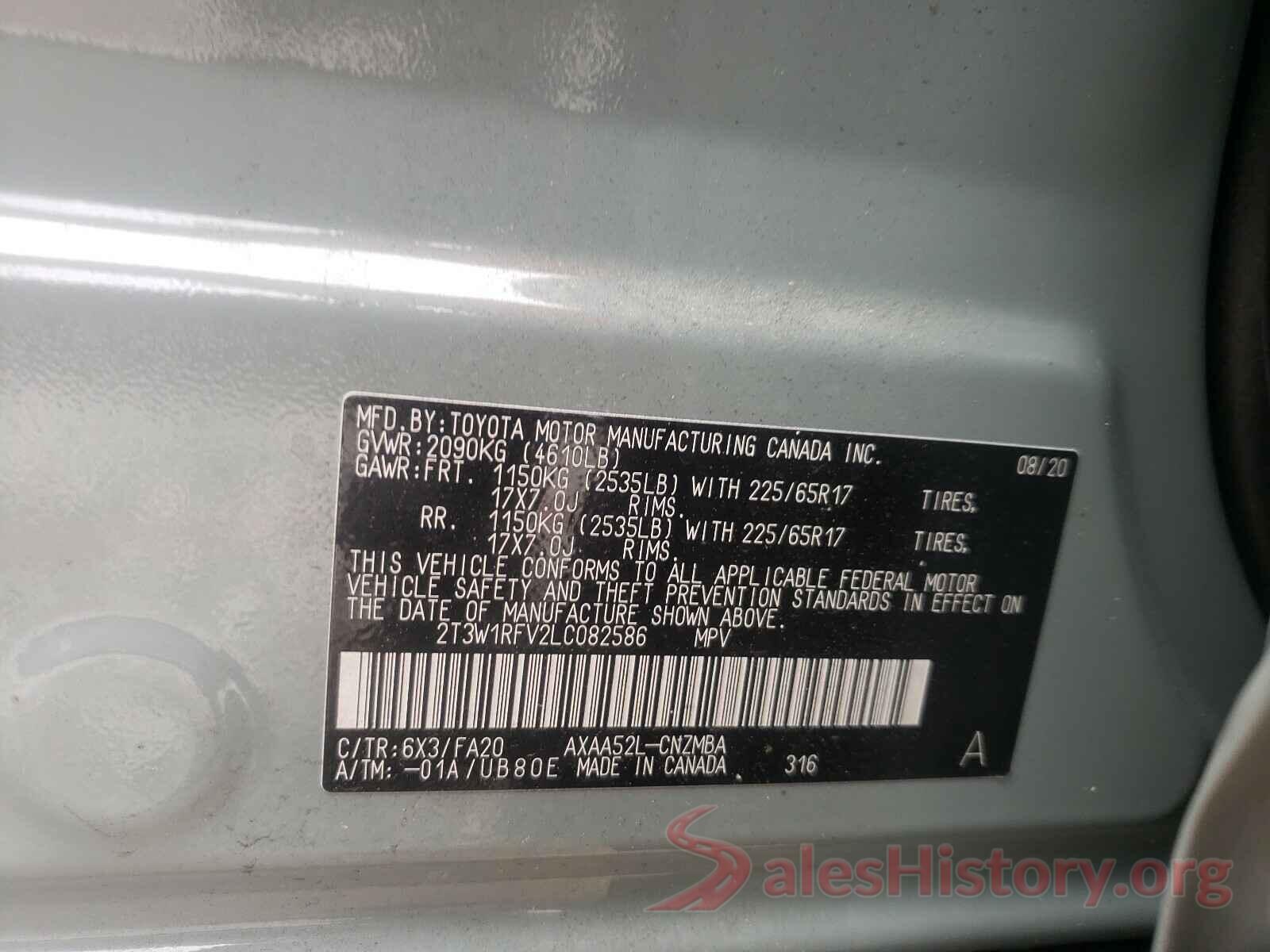 2T3W1RFV2LC082586 2020 TOYOTA RAV4