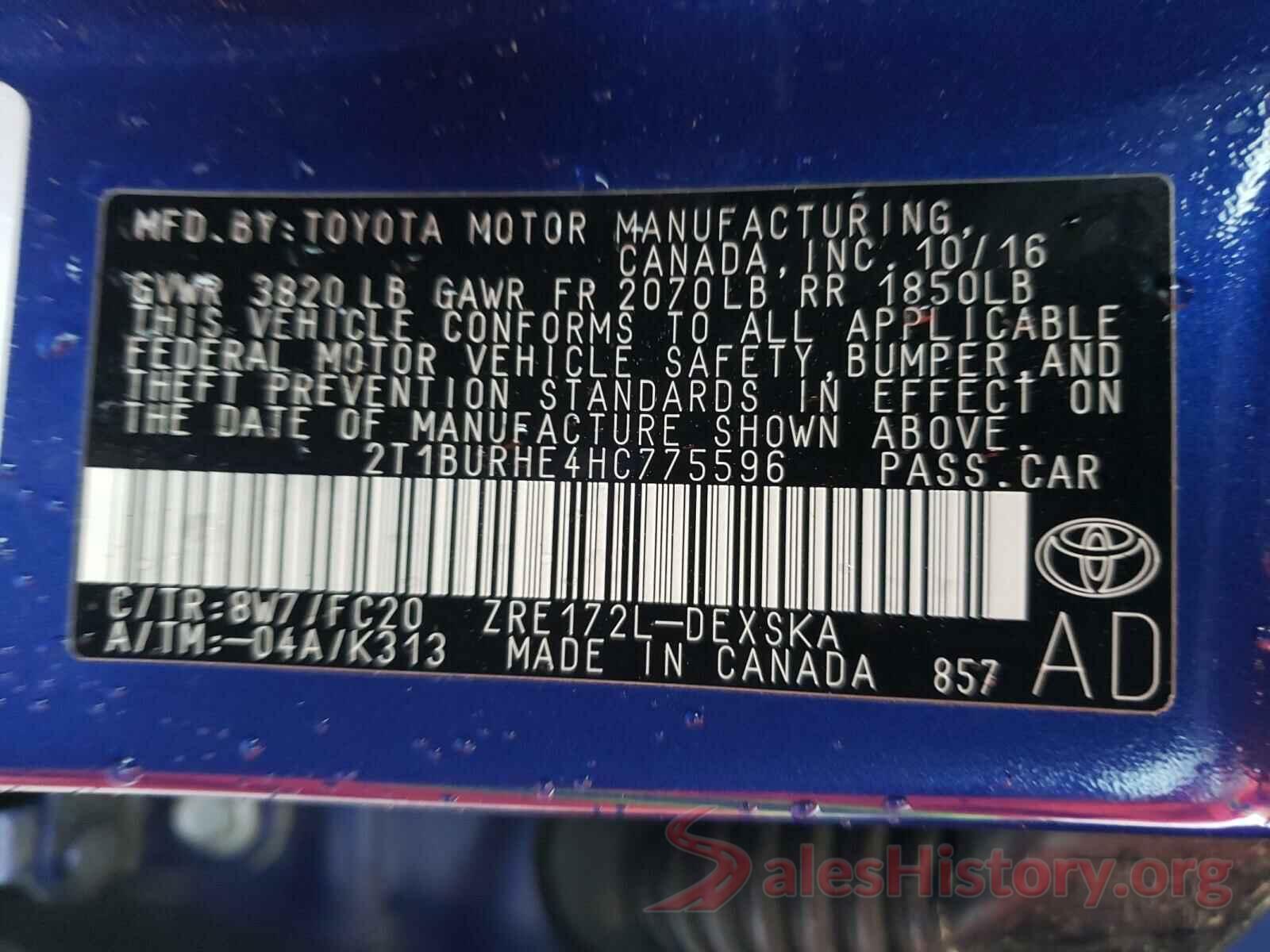 2T1BURHE4HC775596 2017 TOYOTA COROLLA